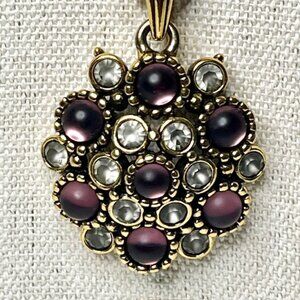 Necklace with Pendant Purple and Gray Stones Smokey Matte Finish Gold Tone 30"